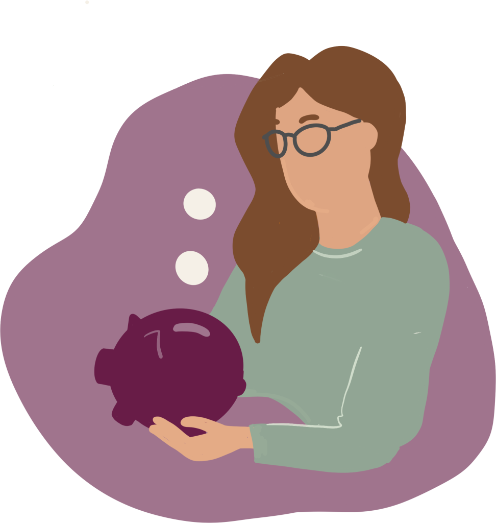 Illustration: Frau mit einem Sparschwein in der Hand